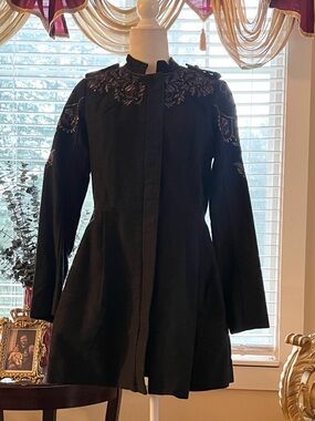 Free People Elegant Black Embroidered Women's Coat